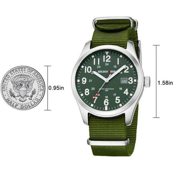 Mens Military Watch Nylon Strap Easy Read Dial Waterproof Glow in Dark - Picture 3 of 7